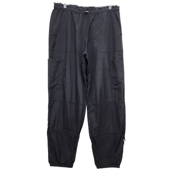 Black Nylon Mens Drawstring Elastic Waist Pants With Pockets & Adjustable Hem - Picture 1 of 9